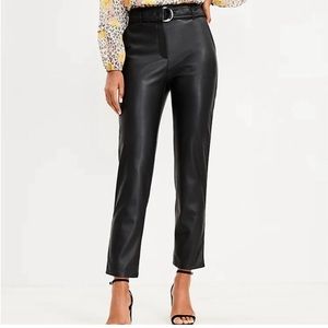 Loft Belted Slim Taper Faux Leather Pants Sz 0 New With Tags 🐰👖🌞 Black